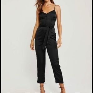 NWOT Abercrombie Satin Black V neck Jumpsuit